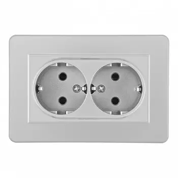 Розетка двойная с заземлением и шторками в комплекте с рамкой (серебро) Arte Milano SET16-2 SET16-double-40-2 silver