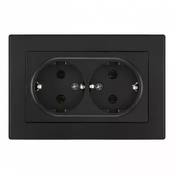 Розетка двойная с заземлением и шторками в комплекте с рамкой (черный) Arte Milano SET06-2 SET06-double-40-2 black