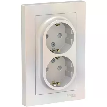 Розетка двойная с заземлением и шторками (жемчужный) Systeme Electric AtlasDesign ATN000426