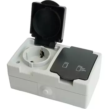 Розетка двойная с заземлением и защитной крышкой (серый,графит) Stekker Велена 32754