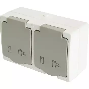 Розетка двойная с заземлением и защитной крышкой (белый,серый) Stekker Велена 49730