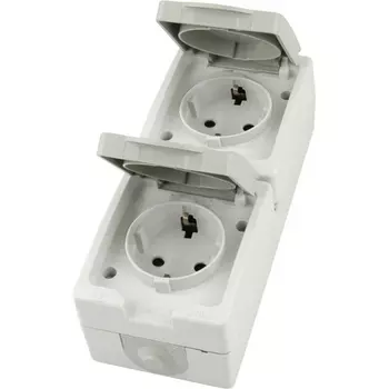 Розетка двойная с заземлением и защитной крышкой (белый,серый) Stekker Велена 49737