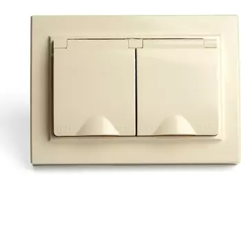 Розетка двойная с заземлением и защитной крышкой (слоновая кость) Stekker Эрна 49137