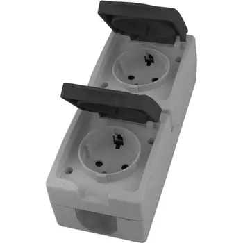 Розетка двойная с заземлением и защитной крышкой (серый,графит) Stekker Велена 49724