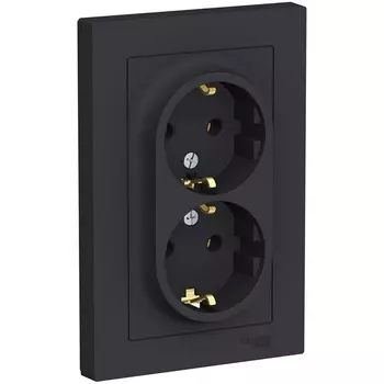 Розетка двойная с заземлением (карбон) Systeme Electric AtlasDesign ATN001024