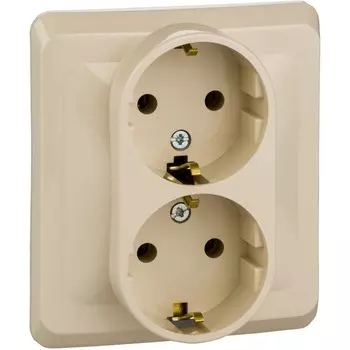 Розетка двойная с заземлением (кремовый) Systeme Electric Этюд PC16-007K