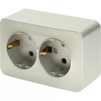 Розетка двойная с заземлением (серебро) Stekker София 49328