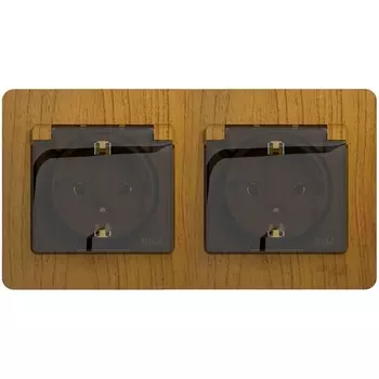 Розетка двойная с заземлением, шторками и крышкой (дуб) Systeme Electric Glossa GSL000547