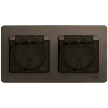 Розетка двойная с заземлением, шторками и крышкой (шоколад) Systeme Electric Glossa GSL000847