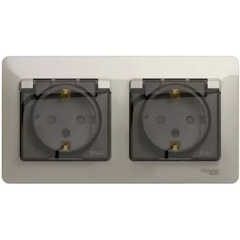 Розетка двойная с заземлением, шторками и крышкой (молочный) Systeme Electric Glossa GSL000947
