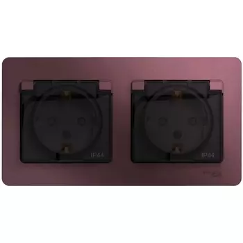 Розетка двойная с заземлением, шторками и крышкой (баклажановый) Systeme Electric Glossa GSL001147