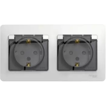 Розетка двойная с заземлением, шторками и крышкой (белый) Systeme Electric Glossa GSL000147