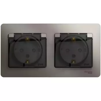 Розетка двойная с заземлением, шторками и крышкой (платина) Systeme Electric Glossa GSL001247