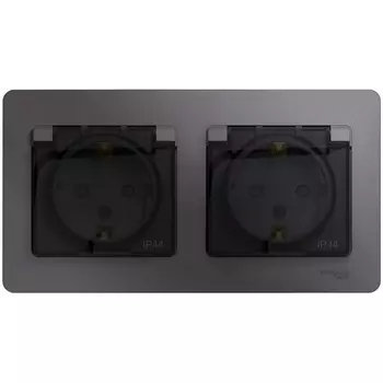 Розетка двойная с заземлением, шторками и крышкой (графит) Systeme Electric Glossa GSL001347