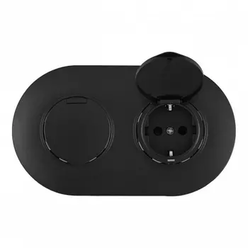 Розетка двойная с заземлением, шторками и защитной крышкой в комплекте с рамкой (черный) Arte Milano SET08-2 SET08-2-41-1x2 black