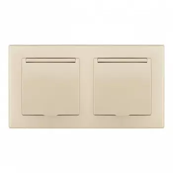 Розетка двойная с заземлением, шторками и защитной крышкой в комплекте с рамкой (шампань) Arte Milano SET06-2 SET06-2-41-1x2 shampan