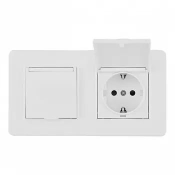 Розетка двойная с заземлением, шторками и защитной крышкой в комплекте с рамкой (белый) Arte Milano SET16-2 SET16-2-41-1x2 white