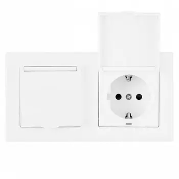 Розетка двойная с заземлением, шторками и защитной крышкой в комплекте с рамкой (белый) Arte Milano SET06-2 SET06-2-41-1x2 white
