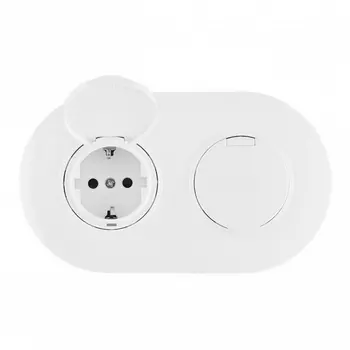 Розетка двойная с заземлением, шторками и защитной крышкой в комплекте с рамкой (белый) Arte Milano SET08-2 SET08-2-41-1x2 white