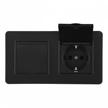 Розетка двойная с заземлением, шторками и защитной крышкой в комплекте с рамкой (черный) Arte Milano SET16-2 SET16-2-41-1x2 black