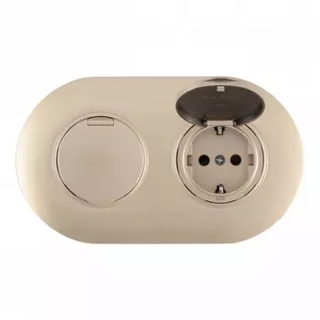 Розетка двойная с заземлением, шторками и защитной крышкой в комплекте с рамкой (шампань) Arte Milano SET08-2 SET08-2-41-1x2 shampan