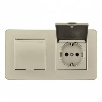 Розетка двойная с заземлением, шторками и защитной крышкой в комплекте с рамкой (шампань) Arte Milano SET16-2 SET16-2-41-1x2 shampan