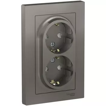 Розетка двойная с заземлением (сталь) Systeme Electric AtlasDesign ATN000926