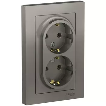 Розетка двойная с заземлением (сталь) Systeme Electric AtlasDesign ATN000924