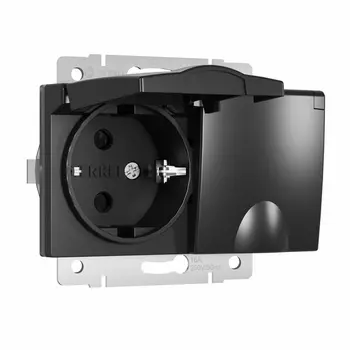 Розетка двойная влагозащ. с зазем. с защит. крышками и шторками (черный матовый) Werkel W1172208 (a057286)