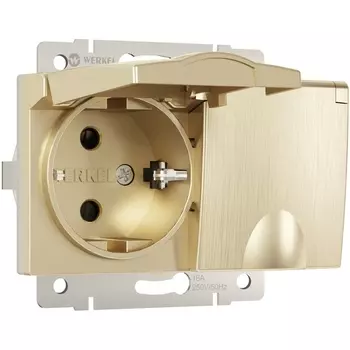 Розетка двойная влагозащ. с зазем. с защит. крышками и шторками (шампань рифленый) Werkel W1172210 (a057287)