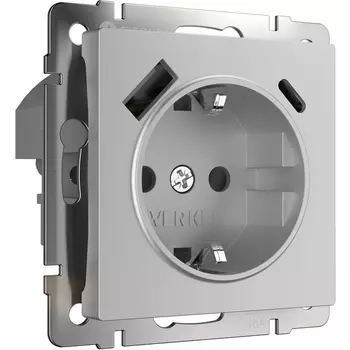 Розетка с быстрой зарядкой USB Type A+С серебряная (a056274) Werkel W1171706