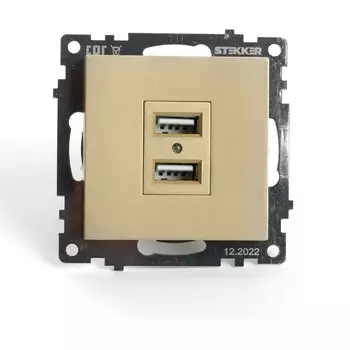 Розетка с USBх2 (золото) Stekker Катрин 49229