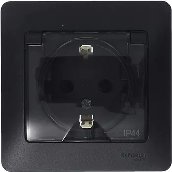Розетка с заземлением и крышкой (антрацит) Systeme Electric Glossa GSL000748