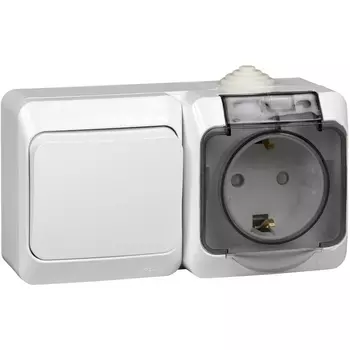 Розетка с заземлением и крышкой с одноклавишным выключателем (белый) Systeme Electric Etude BPA16-246B