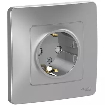 Розетка с заземлением и шторками (алюминий) Systeme Electric Blanca BLNRS001113