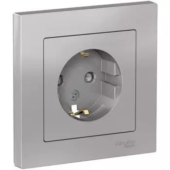 Розетка с заземлением и шторками (алюминий) Systeme Electric AtlasDesign ATN000344
