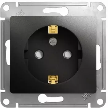 Розетка с заземлением и шторками (антрацит) Systeme Electric Glossa GSL000745