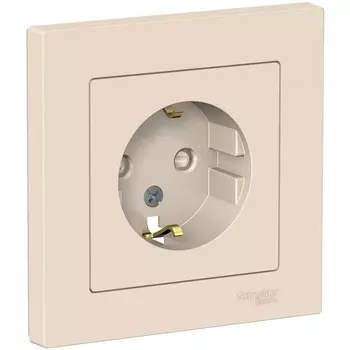 Розетка с заземлением и шторками (бежевый) Systeme Electric AtlasDesign ATN000244