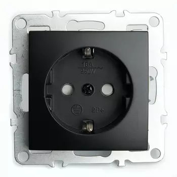 Розетка с заземлением и шторками (черный) Stekker Эрна 49154