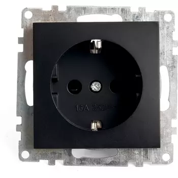 Розетка с заземлением и шторками (черный) Stekker Катрин 39610