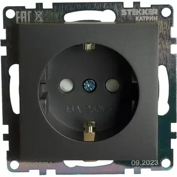 Розетка с заземлением и шторками (графит) Stekker Катрин 49423