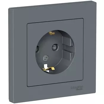 Розетка с заземлением и шторками (грифель) Systeme Electric AtlasDesign ATN000744