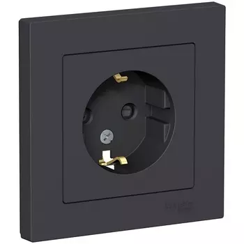 Розетка с заземлением и шторками (карбон) Systeme Electric AtlasDesign ATN001044