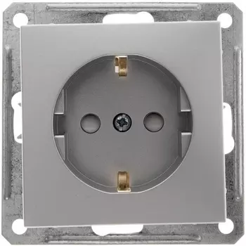 Розетка с заземлением и шторками (матовый хром) Systeme Electric RS16-152-5-86