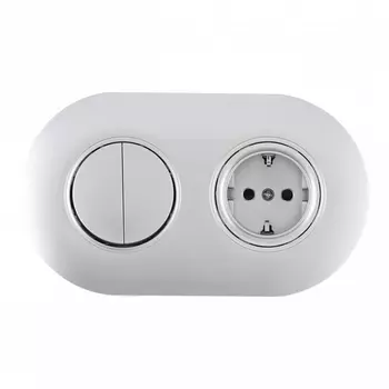 Розетка с заземлением и шторками с двухклавишным выключателем в комплекте с рамкой на два поста (серебро) Arte Milano SET08-2 SET08-2-40-1-30-2 silver