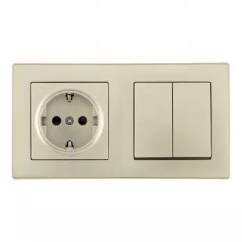 Розетка с заземлением и шторками с двухклавишным выключателем с рамкой на два поста (шампань) Arte Milano SET06-2 SET06-2-30-2-40-1 shampan
