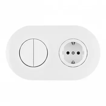 Розетка с заземлением и шторками с двухклавишным выключателем в комплекте с рамкой на два поста (белый) Arte Milano SET08-2 SET08-2-40-1-30-2 white