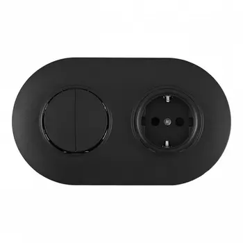 Розетка с заземлением и шторками с двухклавишным выключателем в комплекте с рамкой на два поста (черный) Arte Milano SET08-2 SET08-2-40-1-30-2 black