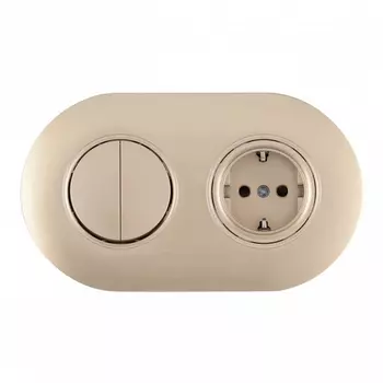 Розетка с заземлением и шторками с двухклавишным выключателем в комплекте с рамкой на два поста (шампань) Arte Milano SET08-2 SET08-2-40-1-30-2 shampan