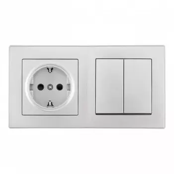 Розетка с заземлением и шторками с двухклавишным выключателем с рамкой на два поста (серебро) Arte Milano SET06-2 SET06-2-30-2-40-1 silver